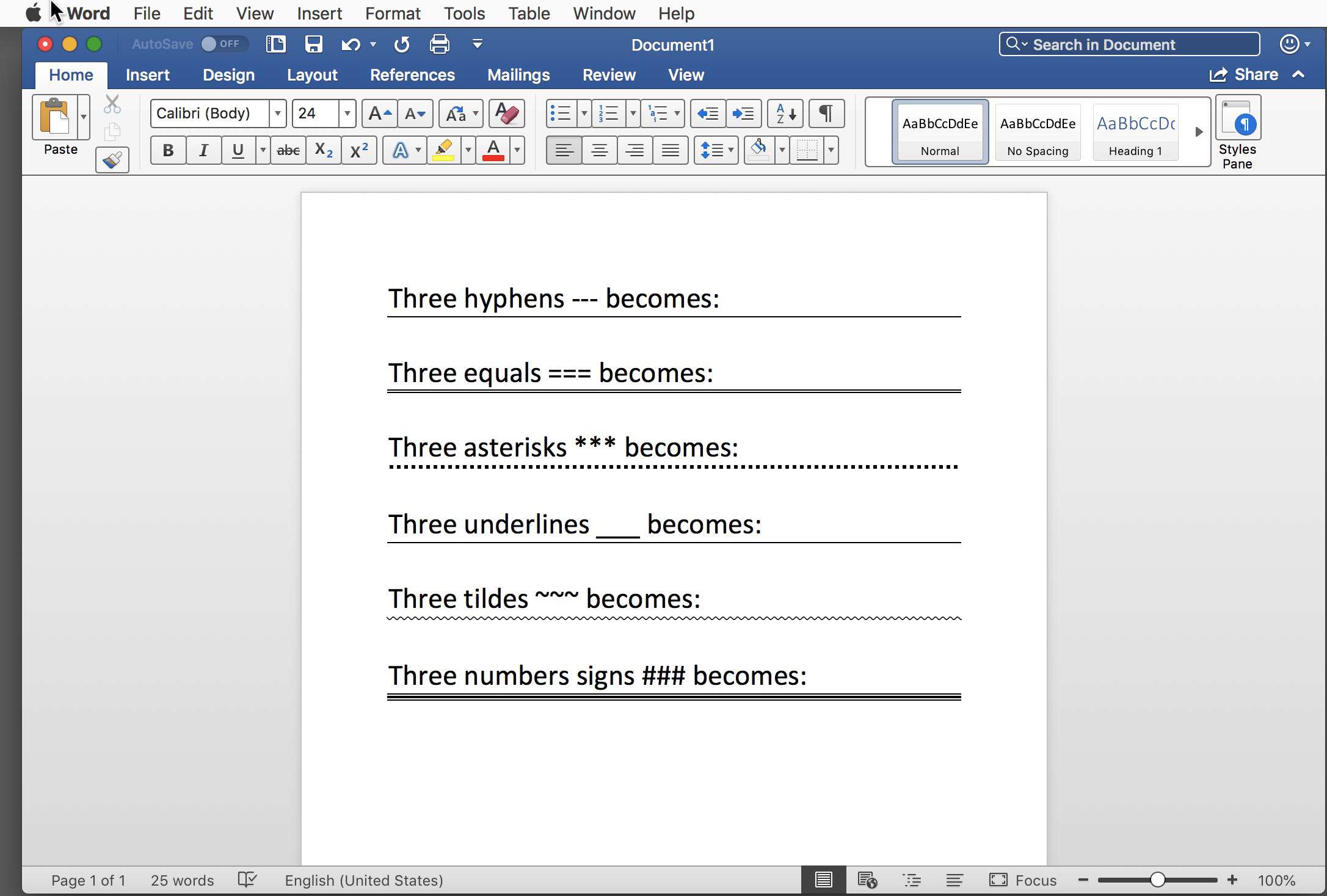 how to create a line with text underneath in word